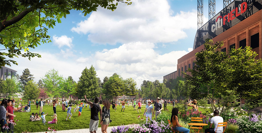 a group of people in a park