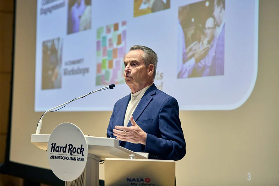 Hard Rock Intl Chairman Jim Allen speaks at the Hard Rock at Metropolitan Park vendor event